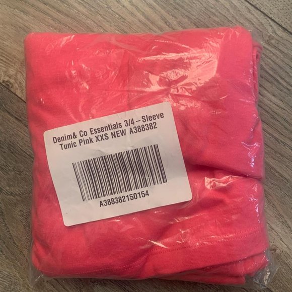 NWT DENIM & CO. ESSENTIALS 3/4 SLEEVE‎ TUNIC PINK XXS - Picture 10 of 12